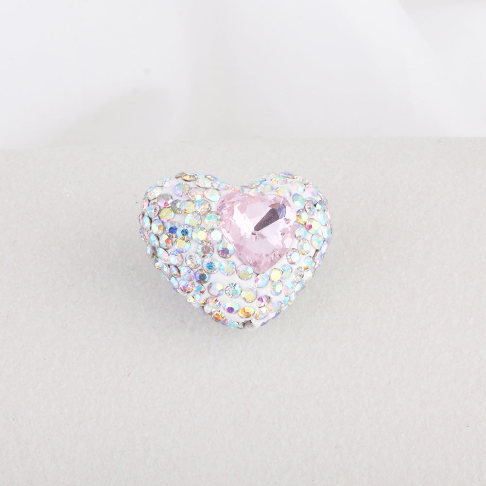 Wholesale 6PCS/Pack Love White Series Soft Pottery Diamond Ball Wearable Straight Hole Beads DIY Mobile Phone Keychain Necklace Accessories
